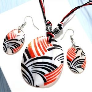 3pcs Earrings Plus Necklace Boho‎ Style Jewelry Set Impressionist Painting